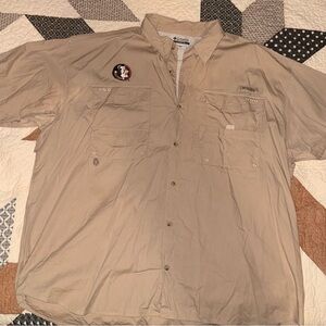 Columbia Men's Beige Button-Down Shirt with FSU logo